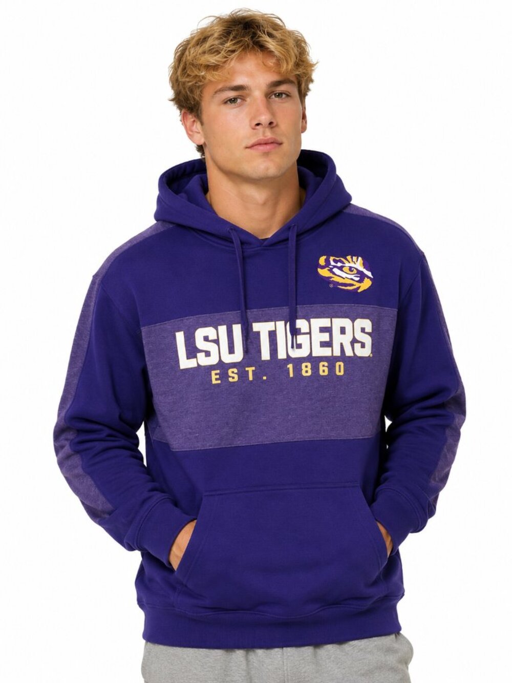 LSU Tigers Hoodie Size Medium Purple Stitched Logo Contrast Sleeves Chest New